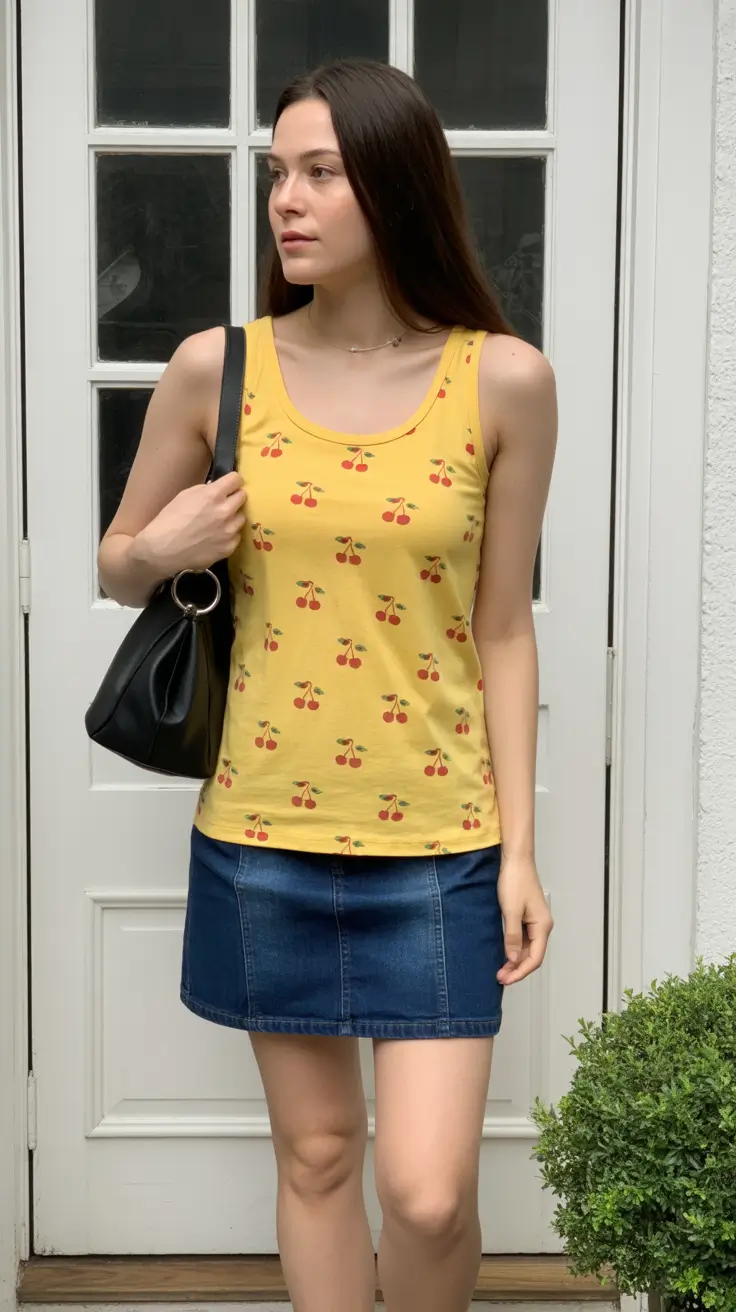 cute summer outfits for teens 2026 Playful Cherry Prints with Denim Mini