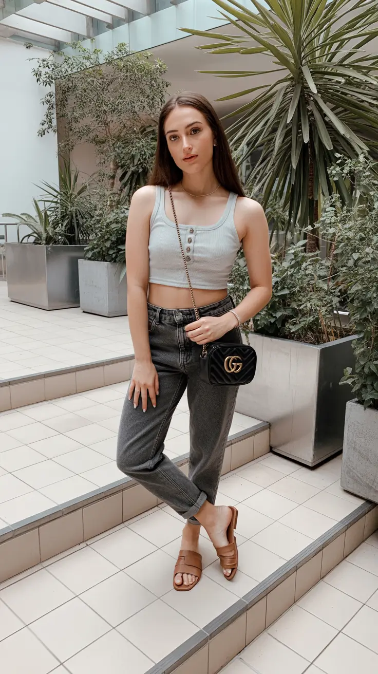 May outfits ideas 2026 Soft Minimal Crop Top and Relaxed Denim Mood