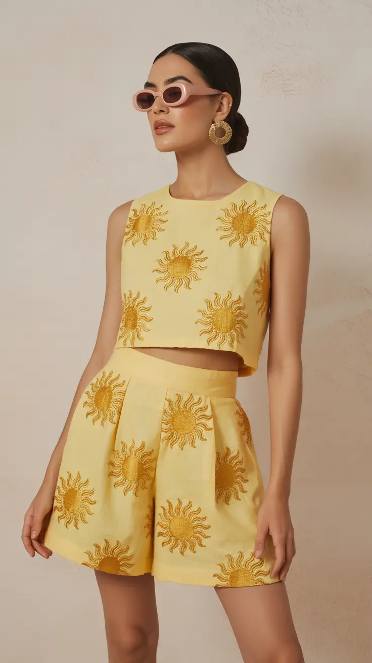May outfits ideas 2026 Sunny Embroidered Set Bold Spring Statement