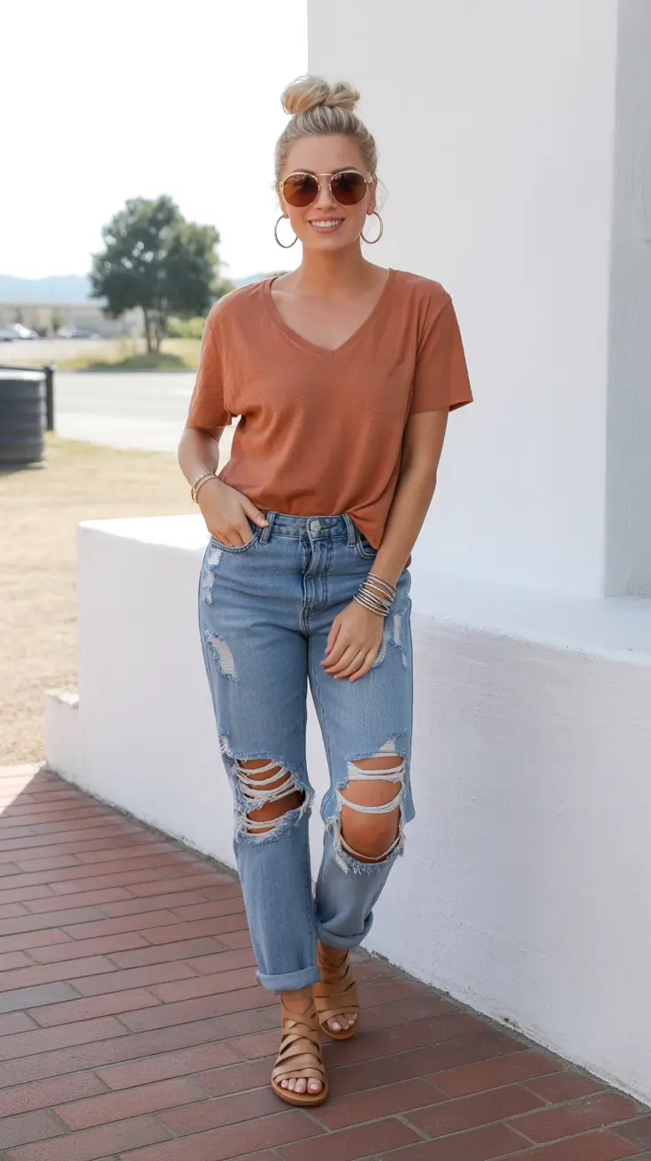 May outfits ideas 2026 Relaxed Tee and Distressed Jeans Weekend Story
