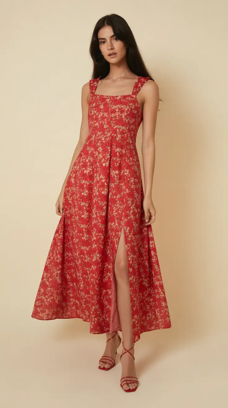summer A-line sleeveless dresses Romantic Red with a Statement Flow