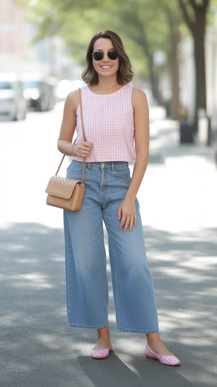 summer capsule wardrobe for women 2026 Gingham & Wide-Leg Denim - Playful Meets Everyday Ease