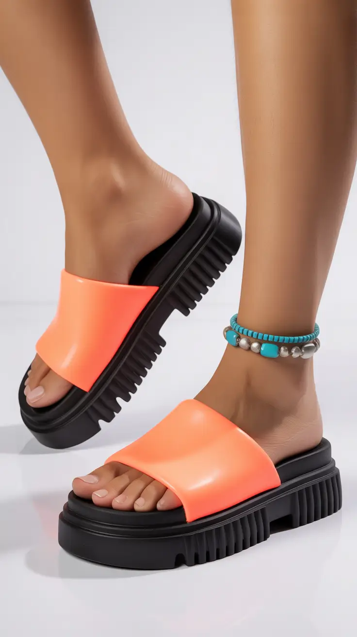 summer flip-flops for women 2026 Bold Neon Slides That Instantly Wake Up Your Outfit