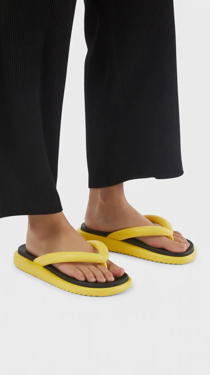 summer flip-flops for women 2026 Sporty Yellow Flip Flops That Add a Graphic Edge