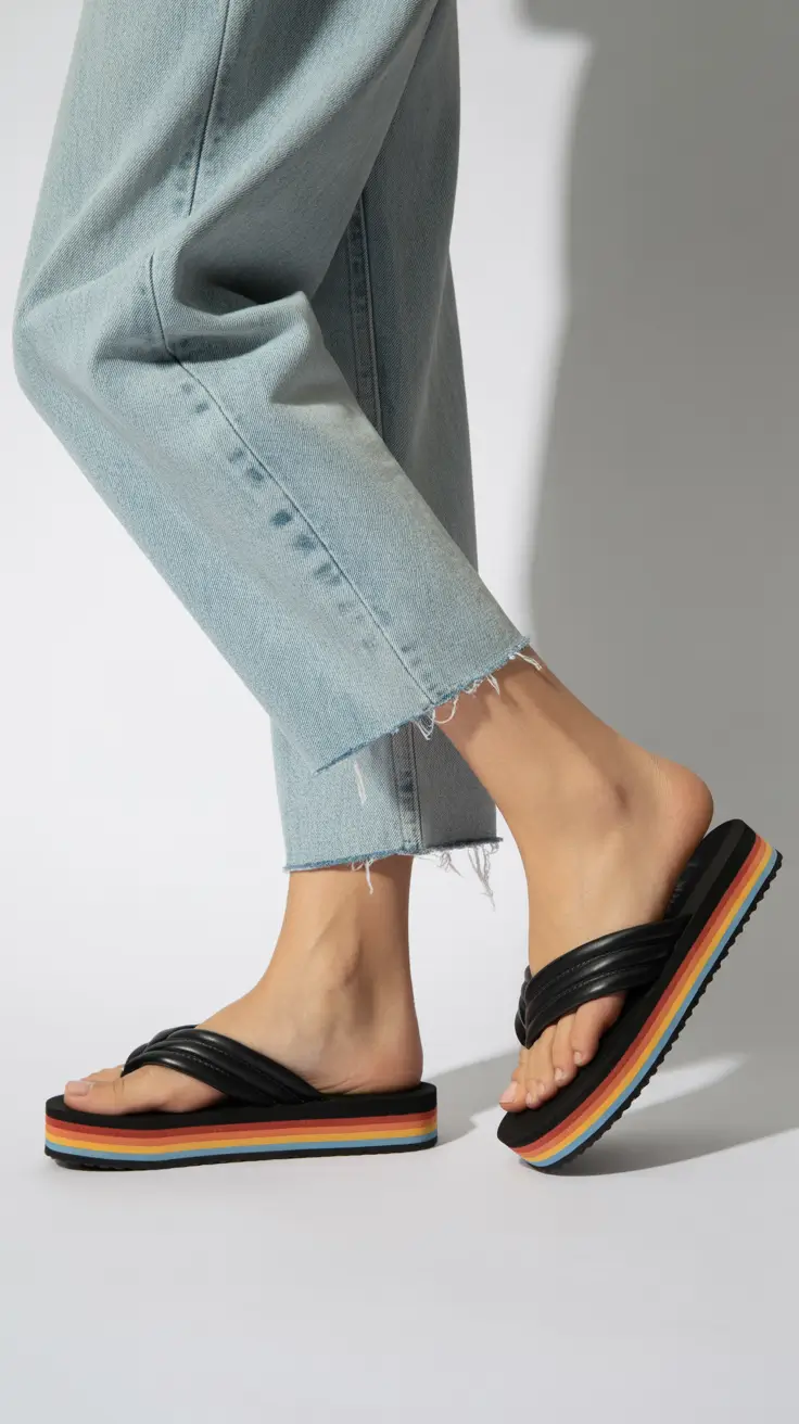 summer flip-flops for women 2026 Rainbow Platform Flip Flops That Feel Fun Without Trying Too Hard