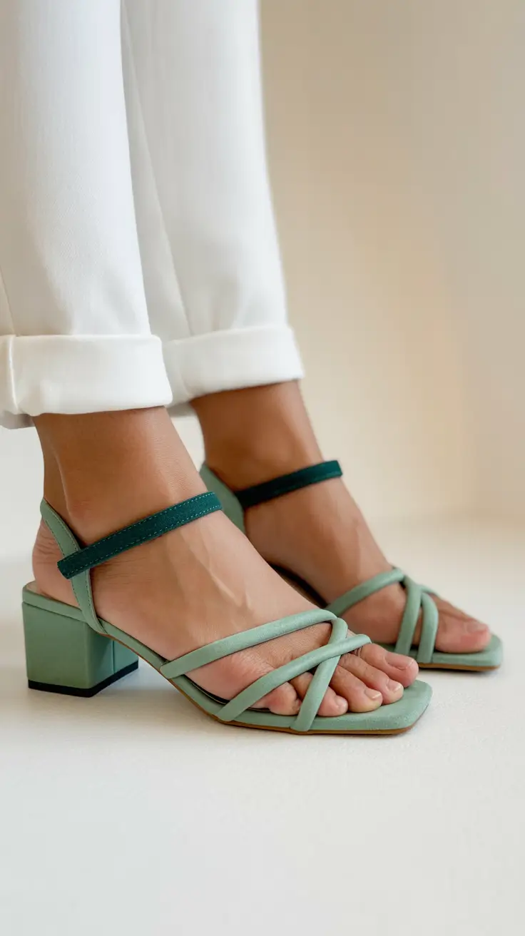 summer outfits with sandals for women 2026 Minimal Green Heels and Quiet Modern Femininity