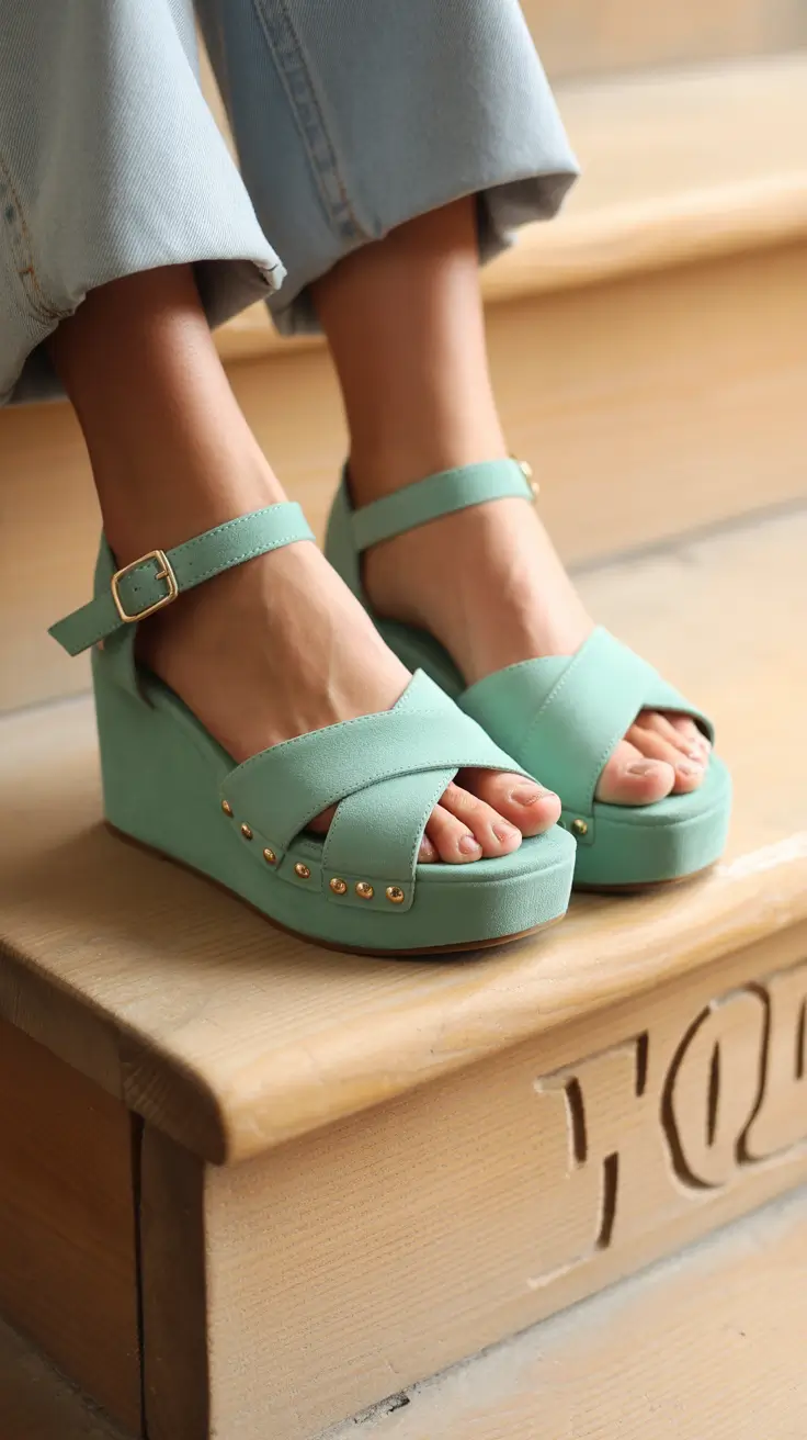 summer outfits with sandals for women 2026 Mint Platform Sandals and Playful Statement Days