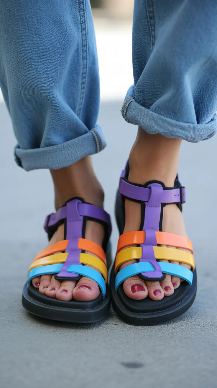 summer outfits with sandals for women 2026 Colorful Sport Sandals and Bold Street Style Moments