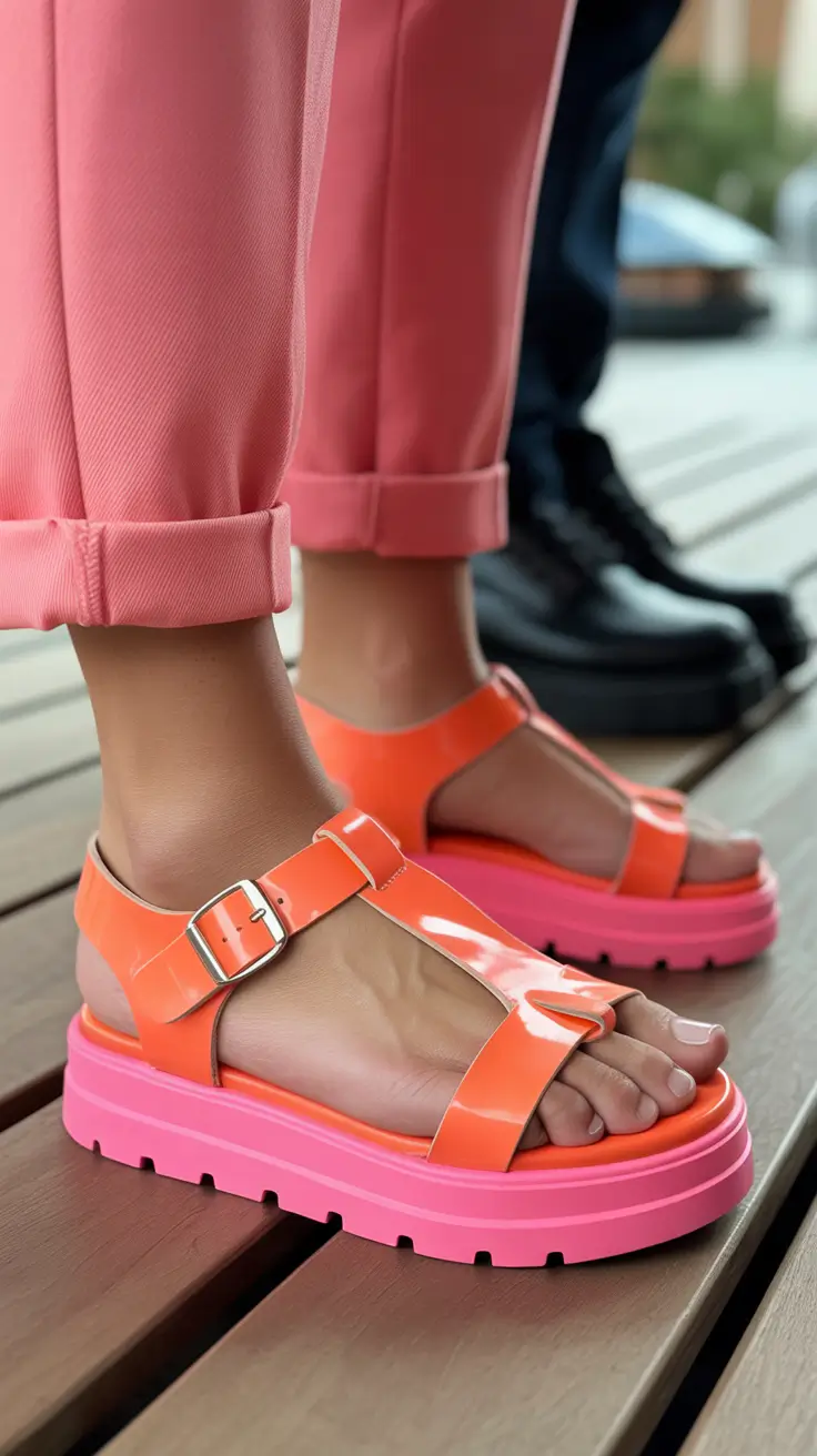 summer outfits with sandals for women 2026 Neon Contrast Platforms and Statement Summer Confidence