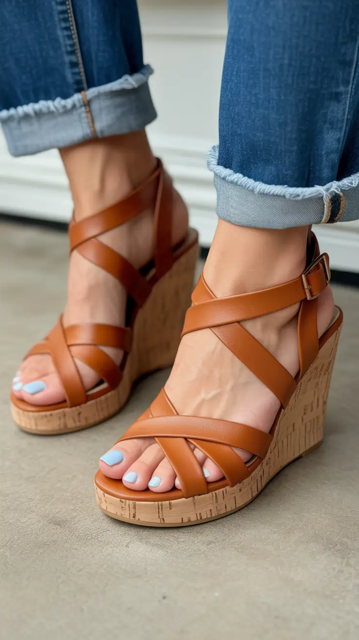 summer outfits with sandals for women 2026 Classic Denim and Wedge Sandals That Always Work