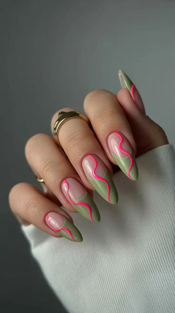 spring nail colors 2026 Olive Pop Art With Neon Accents