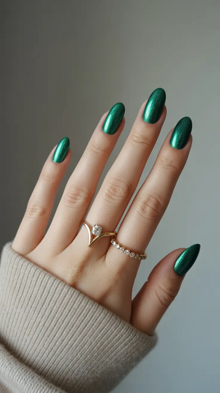 spring nail colors 2026 Emerald Metallic Bloom