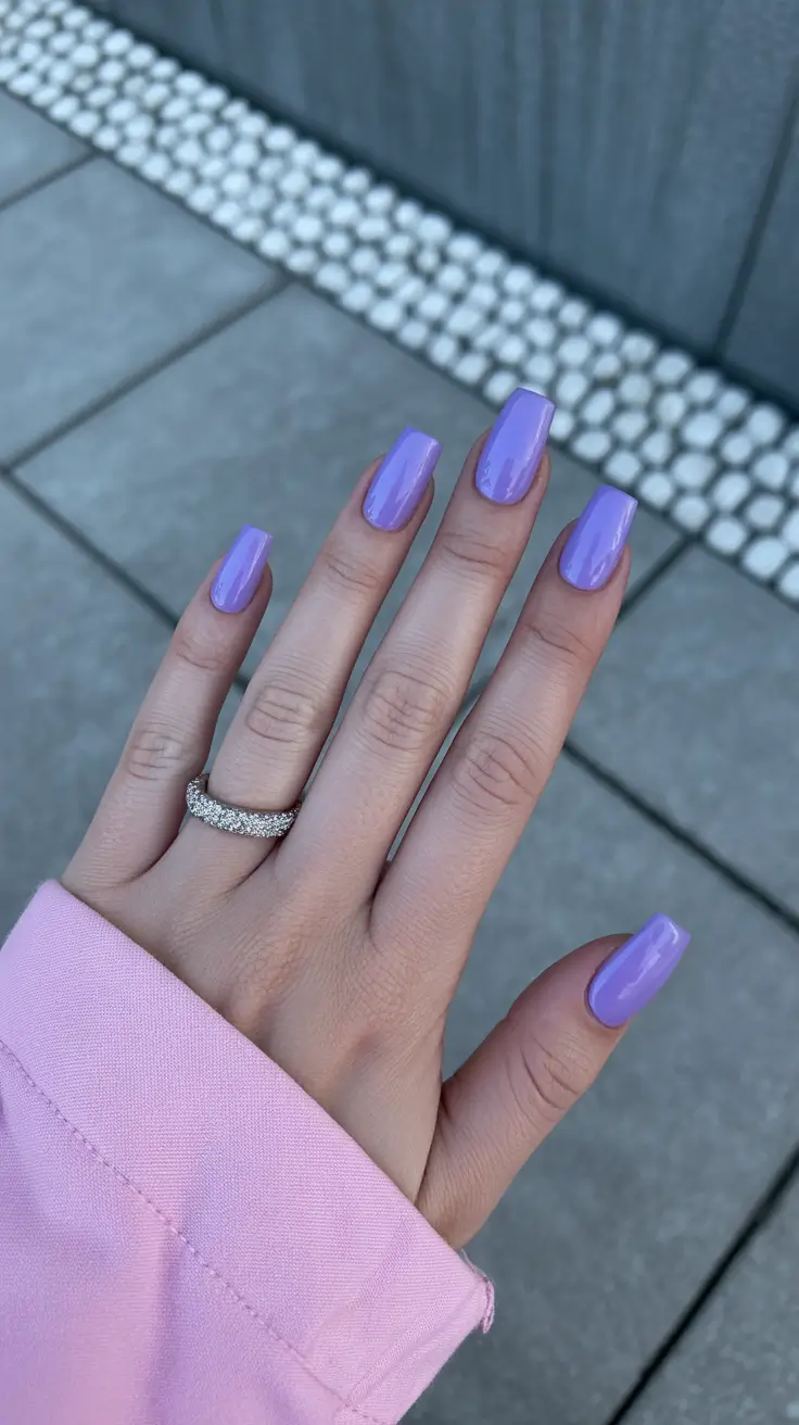 spring nail colors 2026 Glossy Lavender Square Elegance
