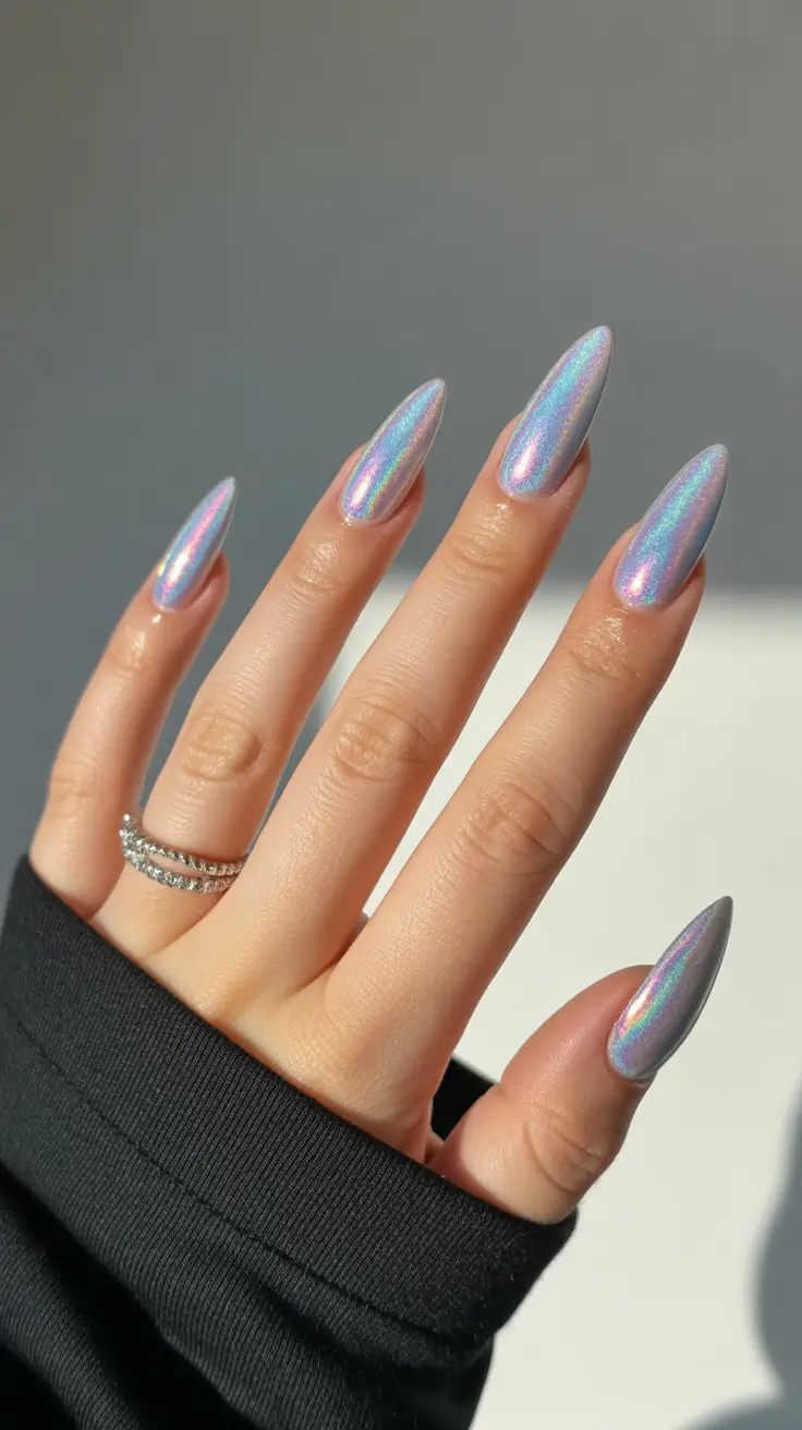 spring nail colors 2026 Iridescent Pearl Chrome Glow