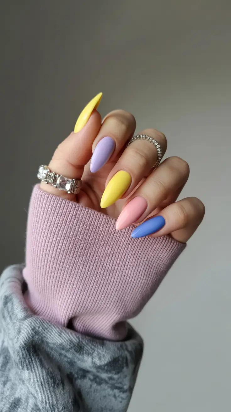 spring nail colors 2026 Citrus-Lavender Matte Mix