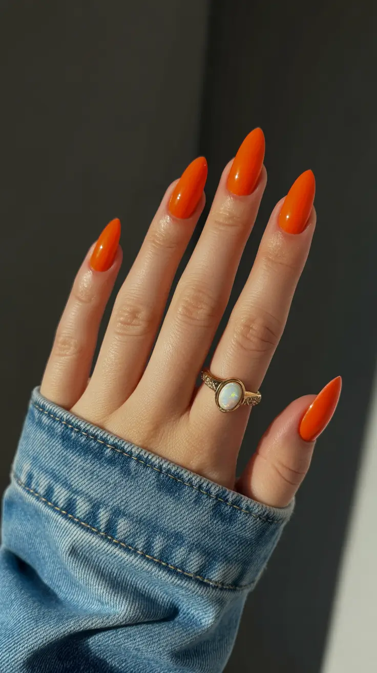 spring nail colors 2026 Electric Tangerine Shine