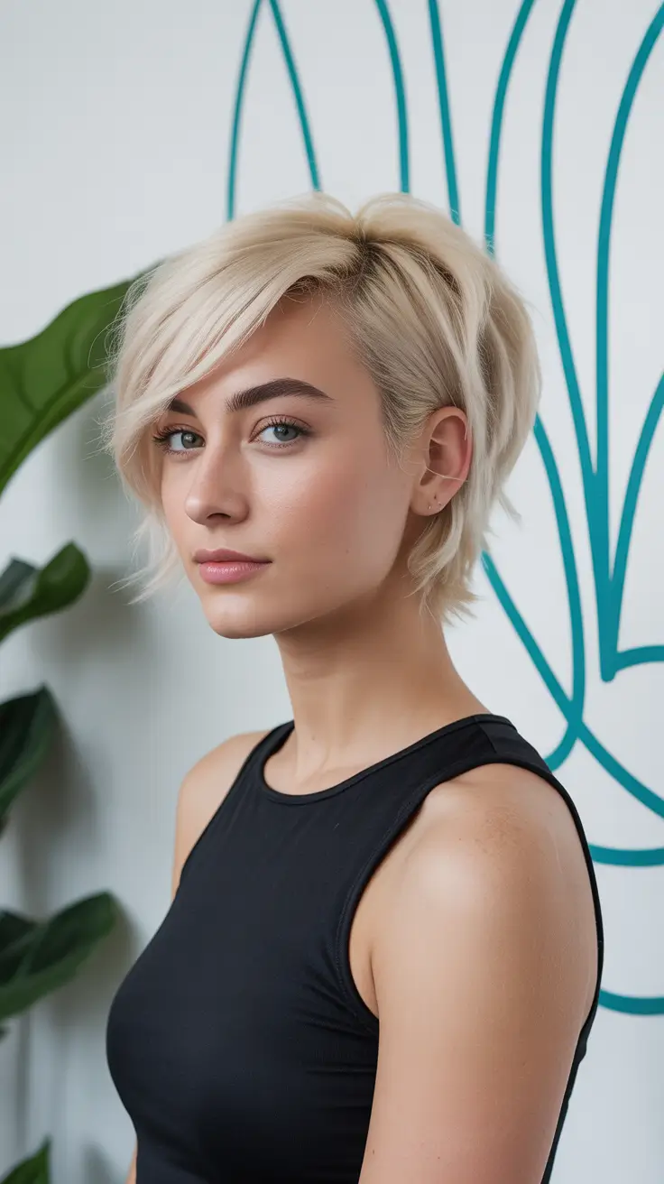 amazing spring short hairstyles 2026 Layered Platinum Pixie with Tapered Nape