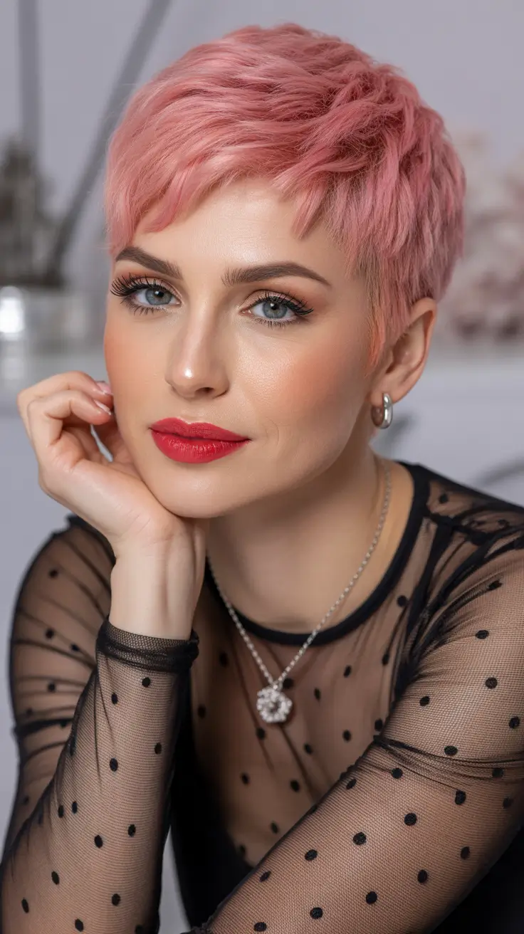 amazing spring short hairstyles 2026 Pastel Textured Pixie with Feathered Fringe