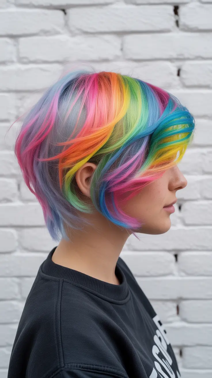 amazing spring short hairstyles 2026 Playful Spectrum Crop with Artistic Color Melt