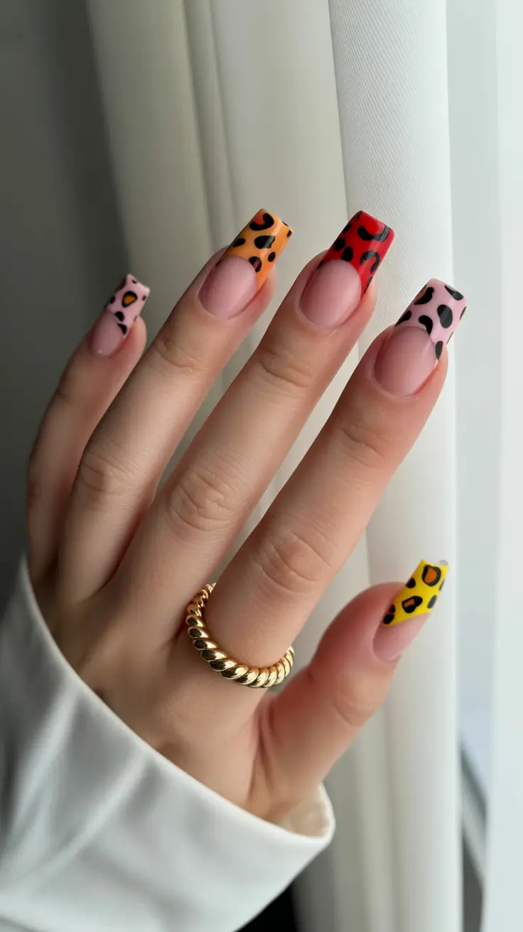 best colorful spring nails 2026 Leopard Tips with a Playful Color Twist