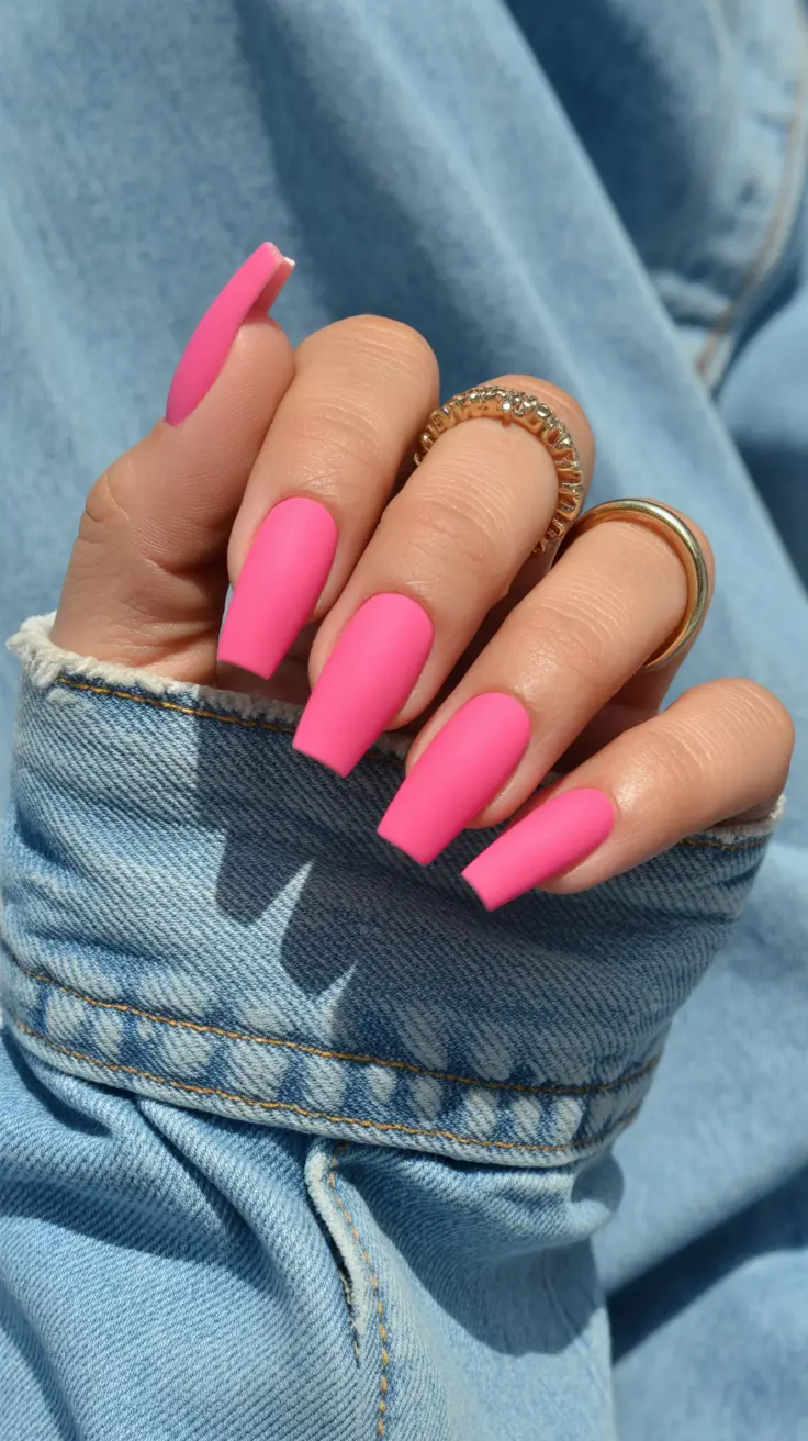 best colorful spring nails 2026 Matte Pink Power with a Clean Confident Edge