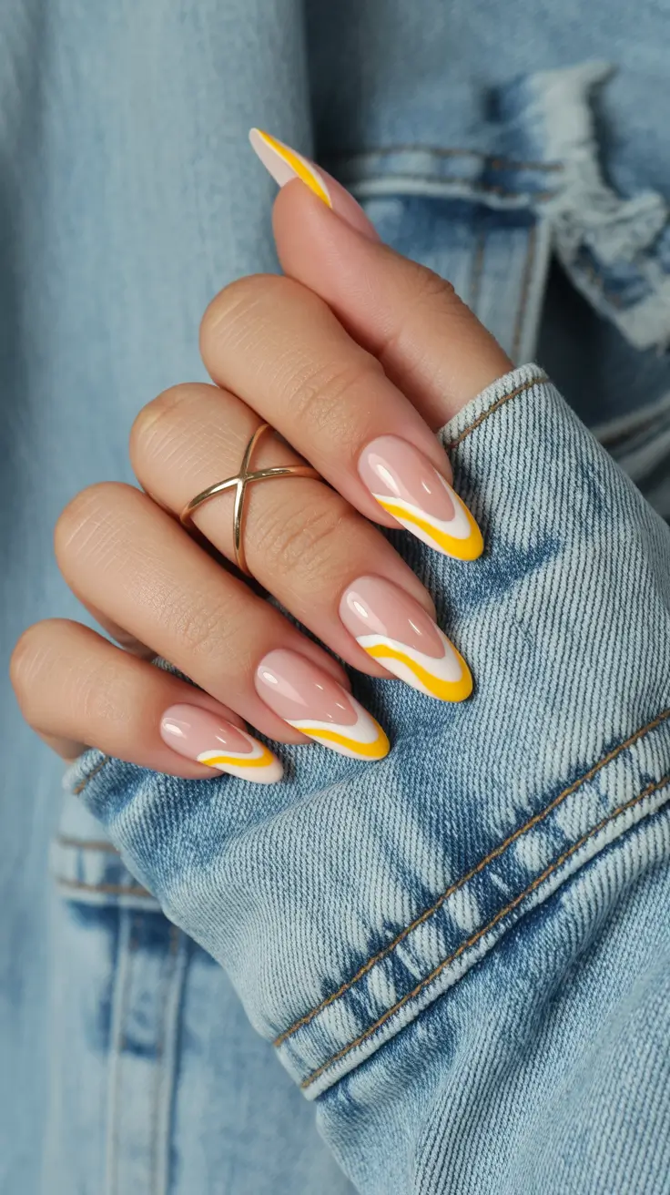 spring nail design 2026 Yellow Streamlined Tips for a Soft Sunrise Look