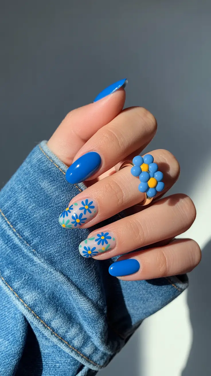 spring nail design 2026 Blue Blooming Meadows for a Bright Spring Mood