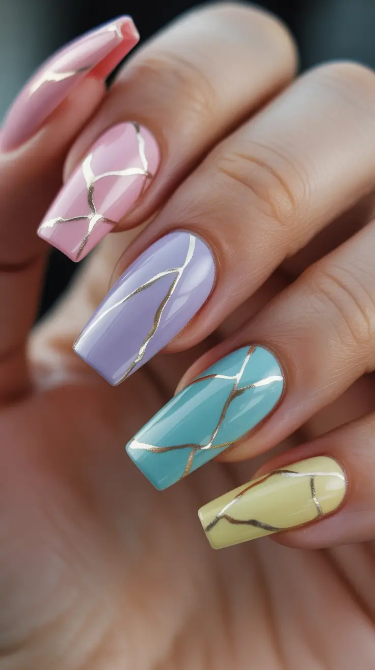 spring nail design 2026 Kintsugi-Inspired Pastel Perfection