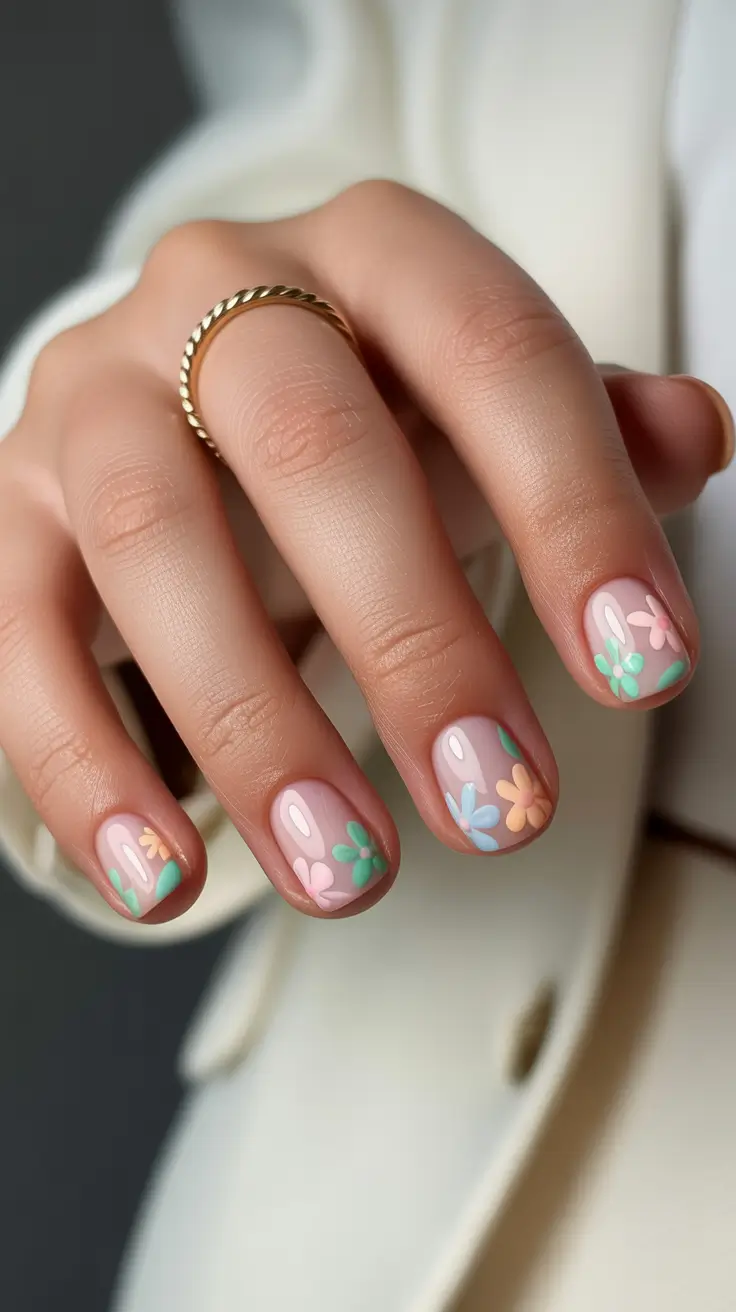 spring nail design 2026 Soft Pastel Blossoms on Short Nails