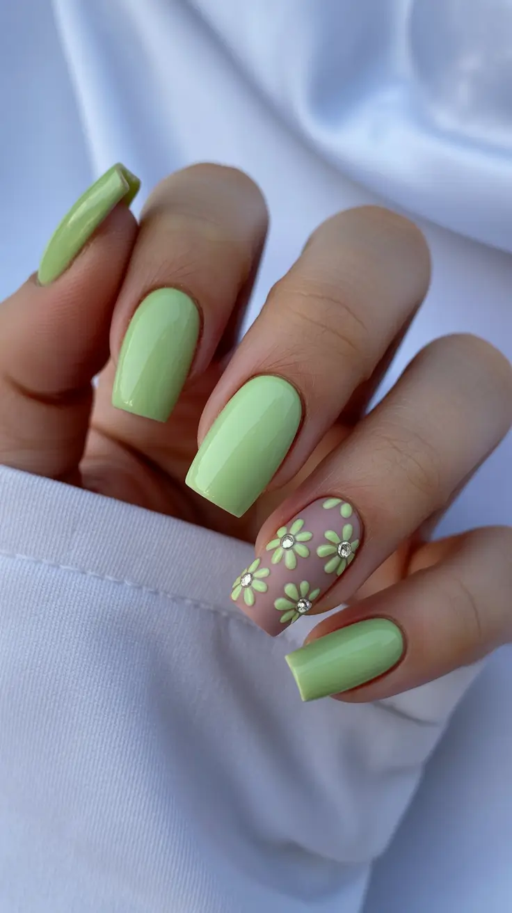 spring nail design 2026 Lime Pastels and Subtle Blossoms