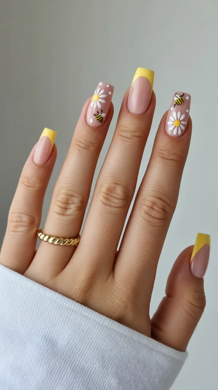 spring nail design 2026 Sunny Daisy French with Soft Yellow Tips