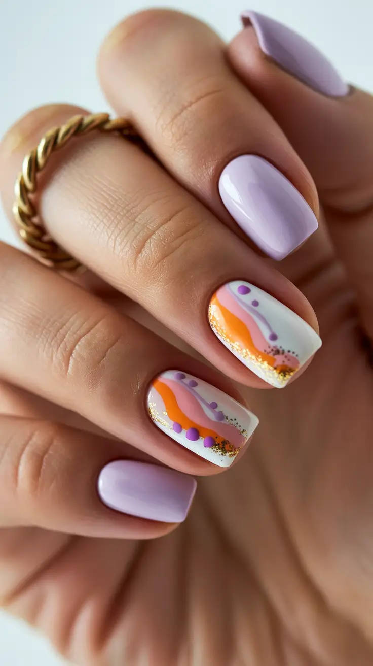 spring nail design 2026 Lavender Waves With Artistic Color Flow