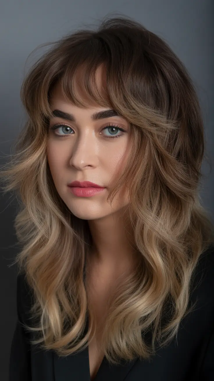 chic spring ombre hair color 2026 Soft Honey Ombre with Feathered Fringe