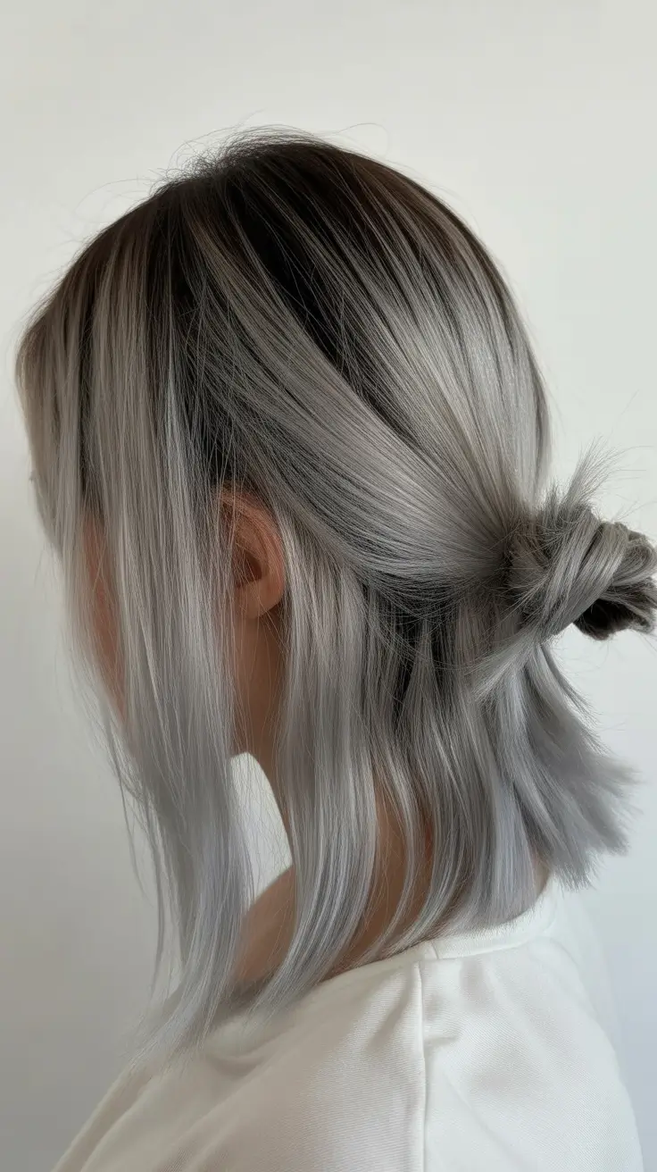chic spring ombre hair color 2026 Cool Silver Ombre Half Twist