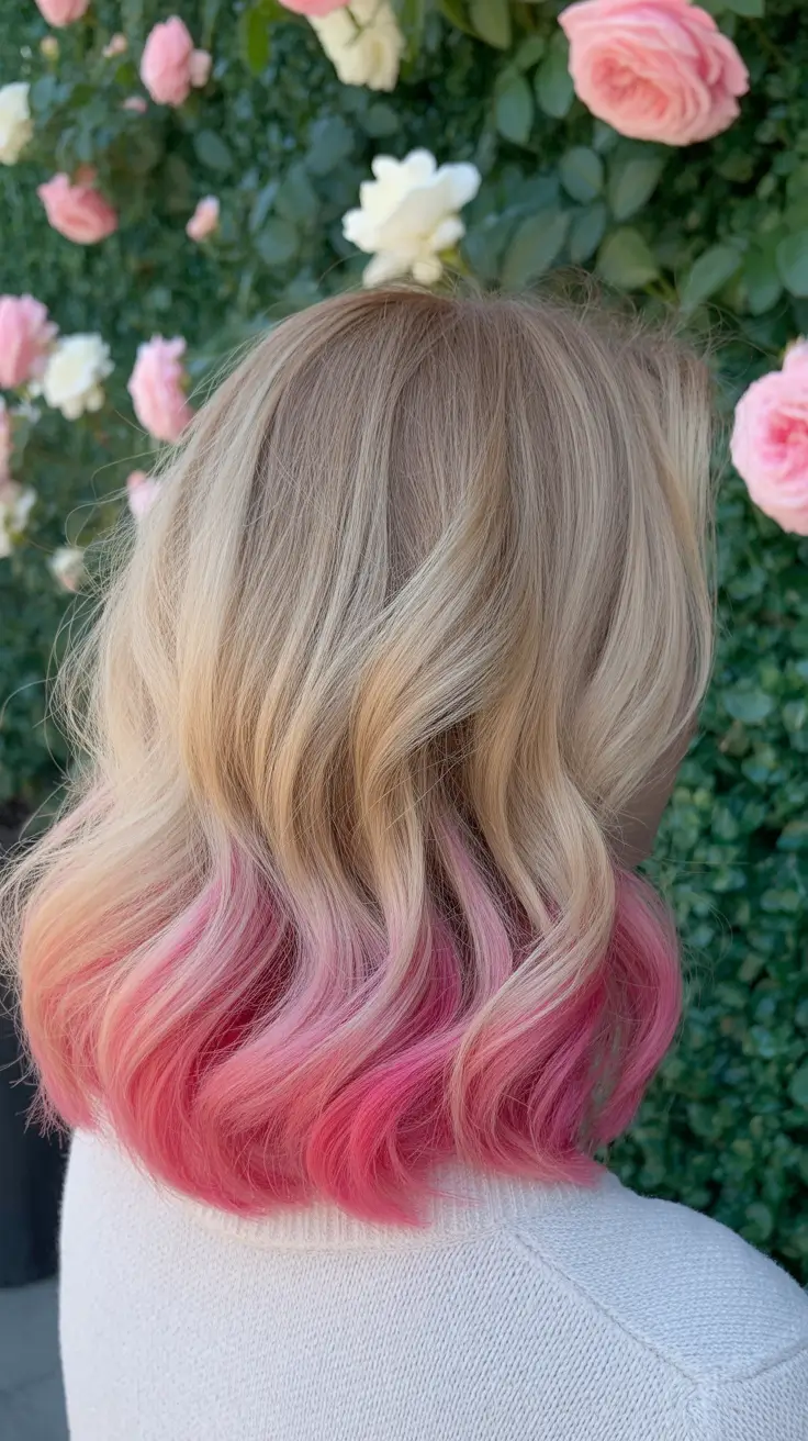 chic spring ombre hair color 2026 Blonde with Bubblegum Pink Ombre