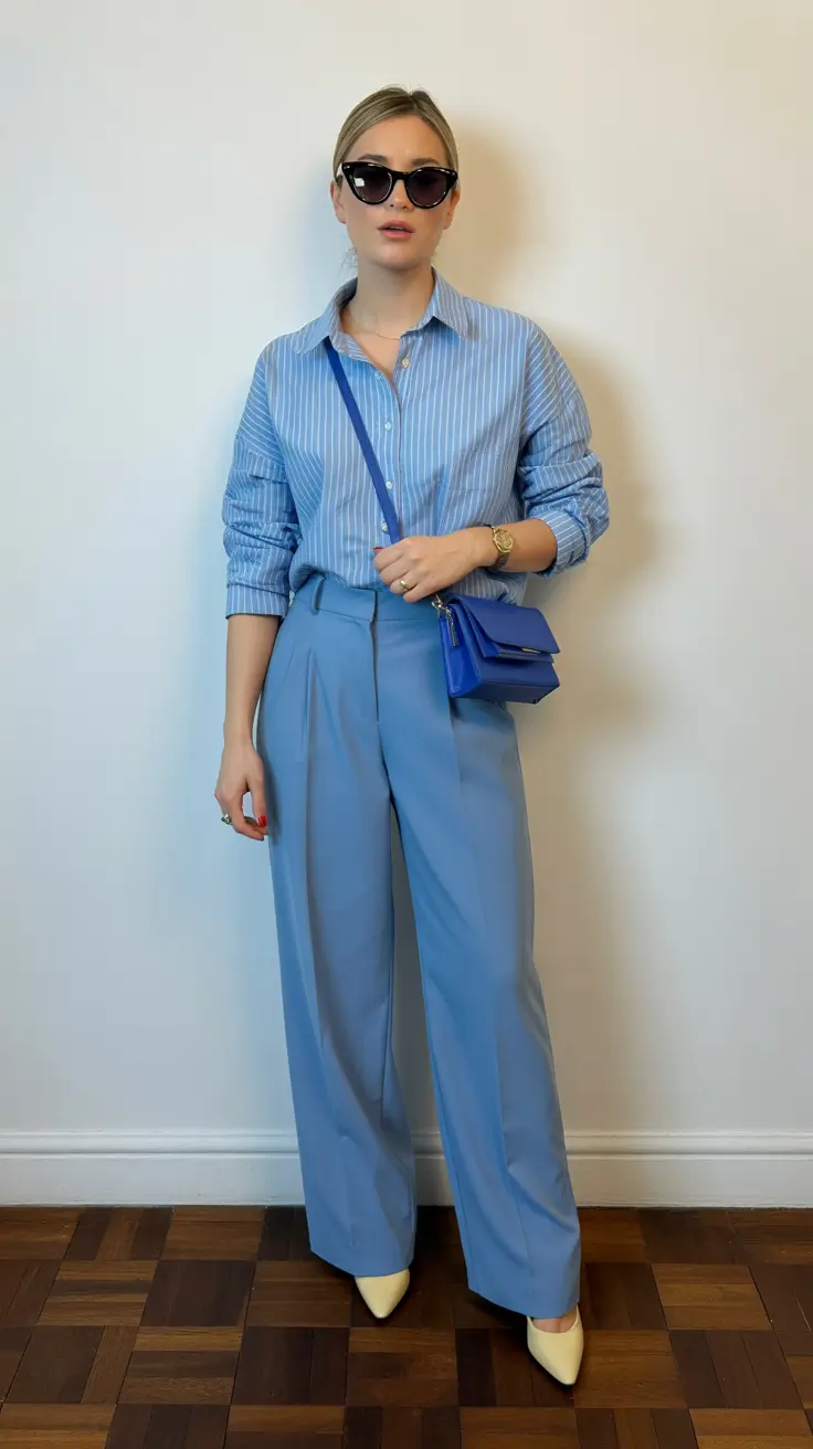 Comfy Every Day Spring Outfits 2026 - Cool Blues for Structured Spring Confidence