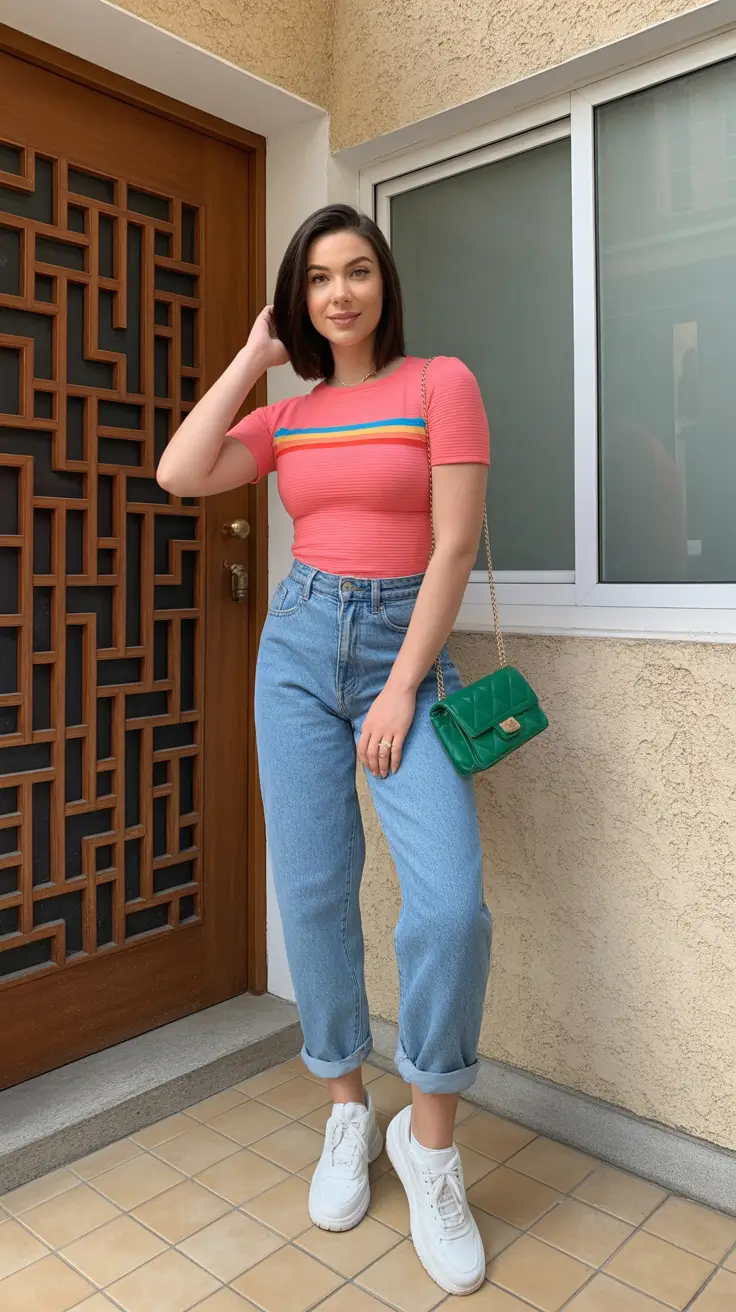 Comfy Every Day Spring Outfits 2026 - Playful Color Stripes for Bright Spring Energy