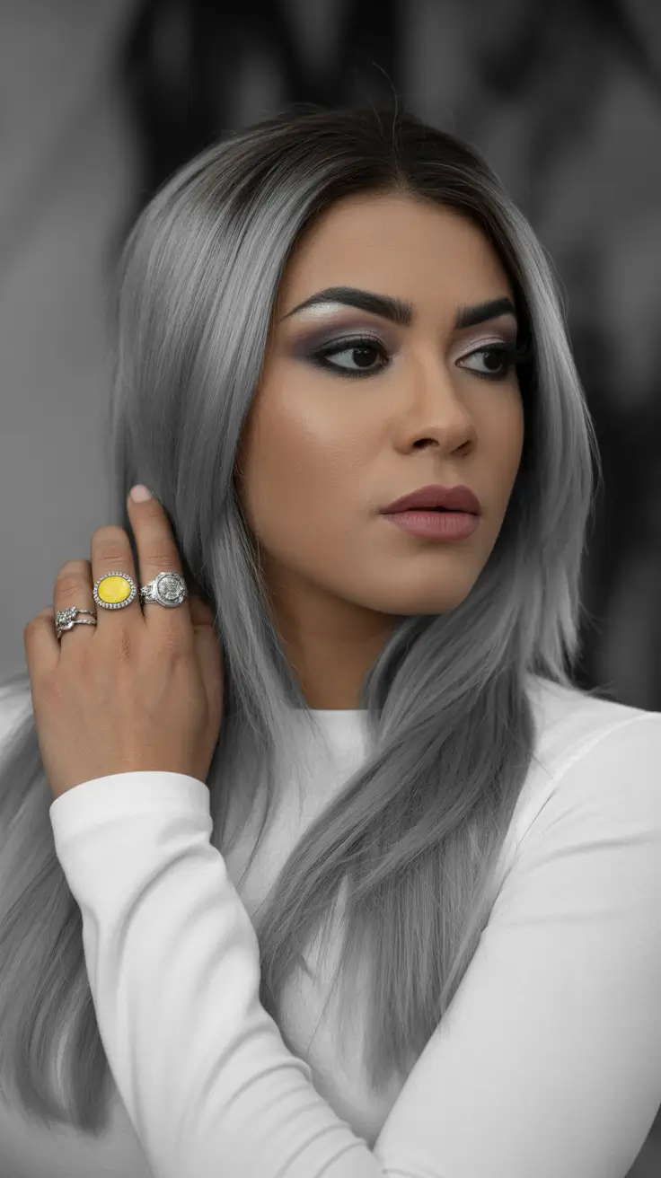 cool spring hair color for dark skin 2026 Smoky Silver with Soft Gradient Depth