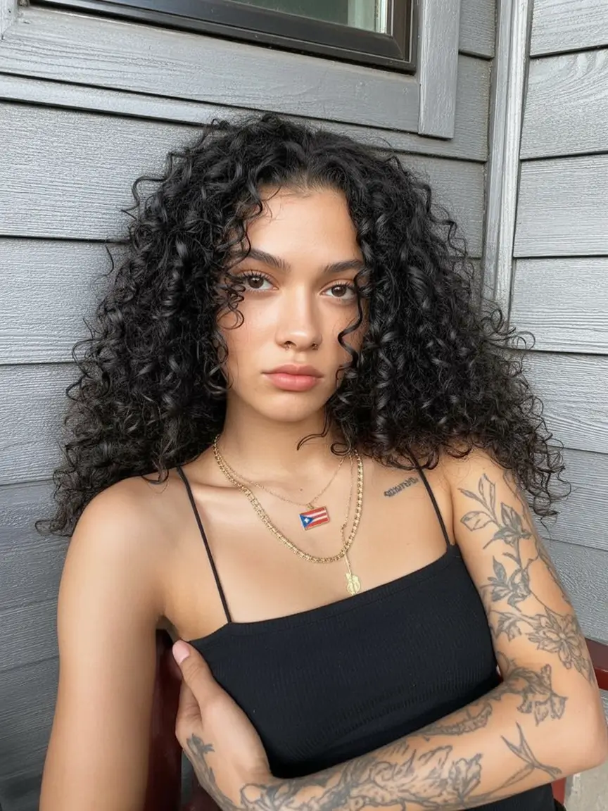 cool spring hair color for dark skin 2026 Natural Cool Black with Defined Spring Curls