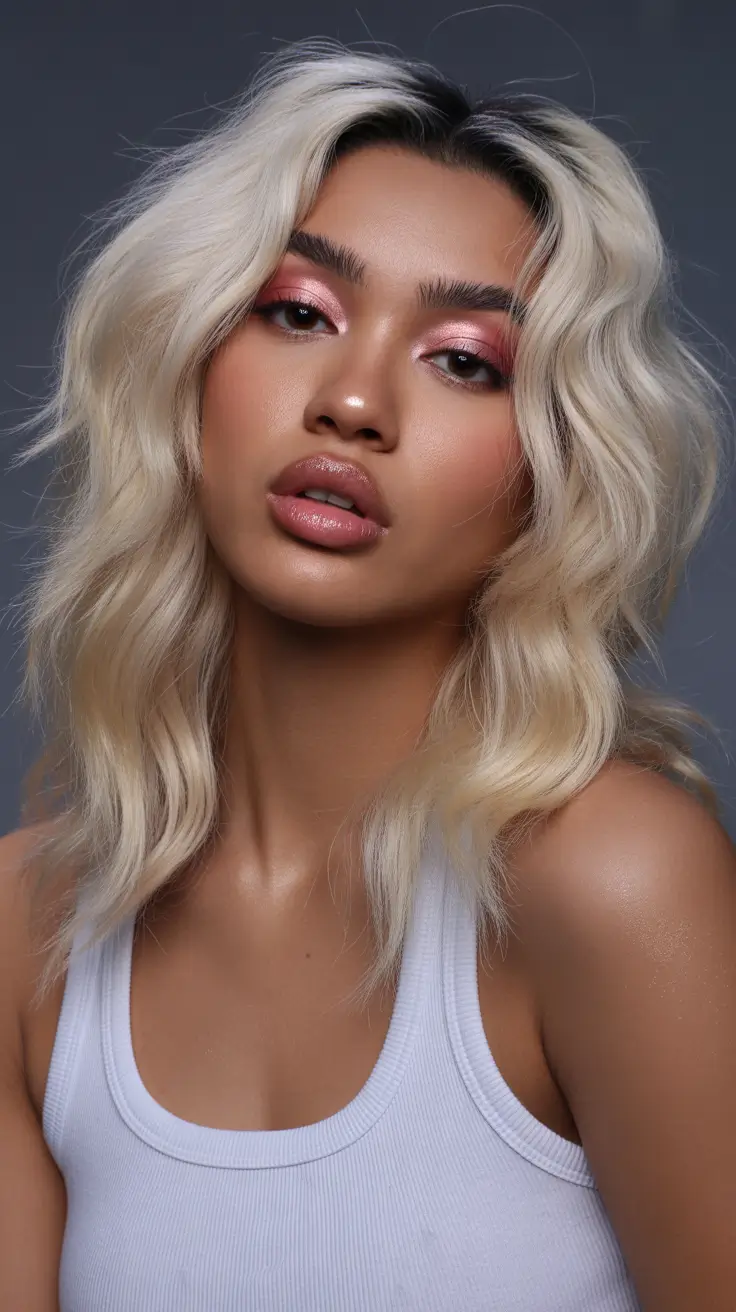 cool spring hair color for dark skin 2026 Cool Beige Blonde with Lived In Texture