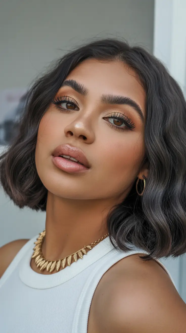 cool spring hair color for dark skin 2026 Cool Graphite Bob with Soft Movement