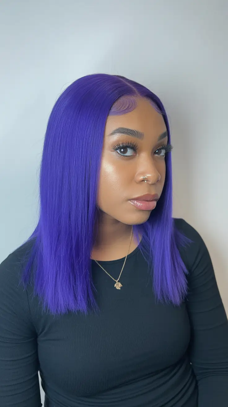 cool spring hair color for dark skin 2026 Sleek Violet with Precision Parting