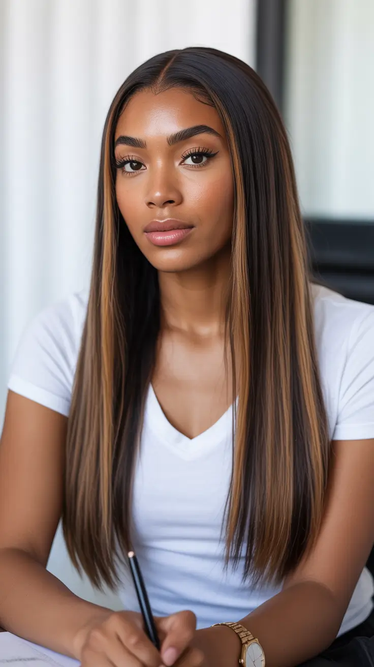 cool spring hair color for dark skin 2026 Cool Brunette with Ashy Face-Framing Highlights