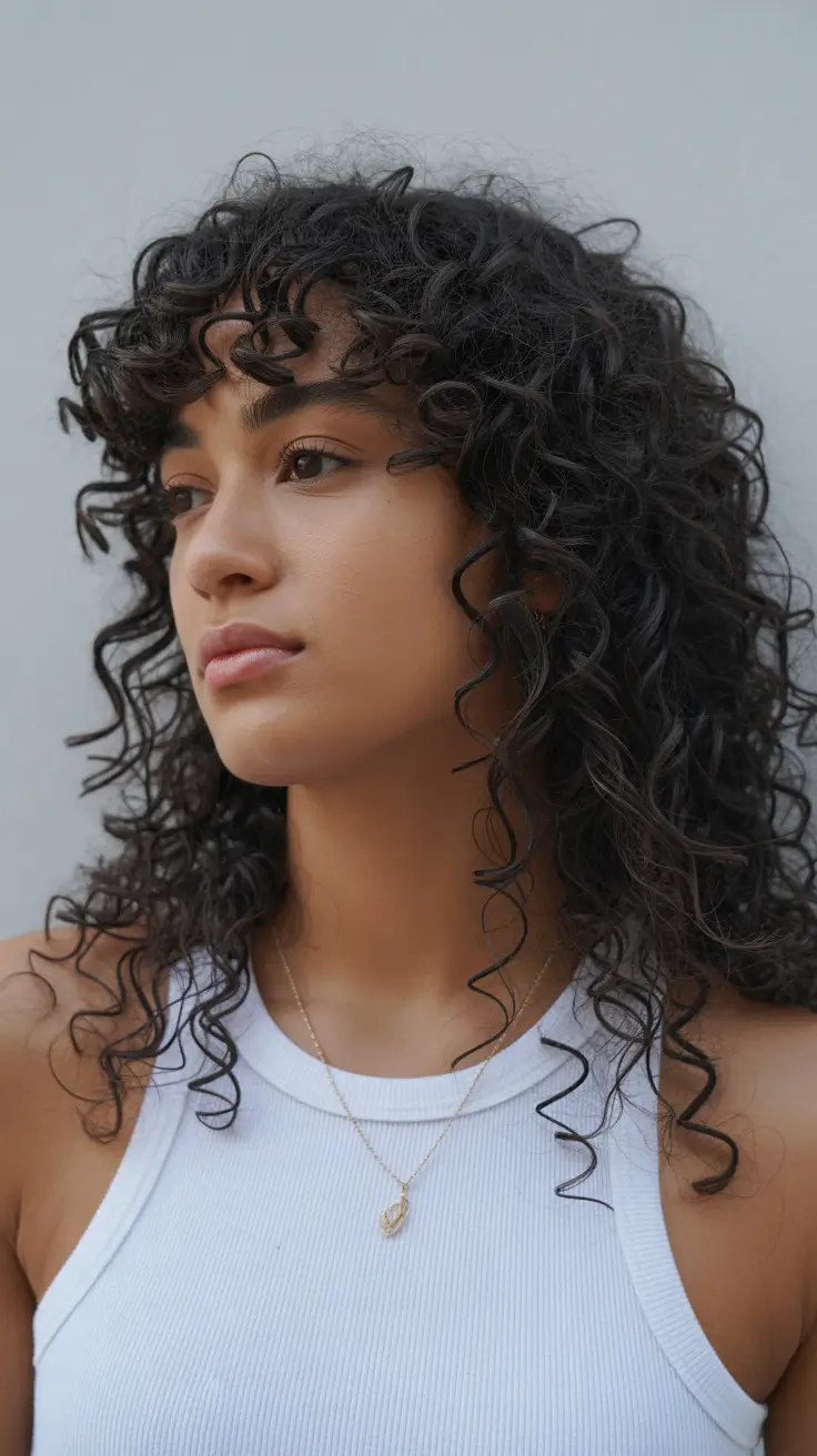cool spring hair color for dark skin 2026 Natural Cool Black with Defined Curly Fringe