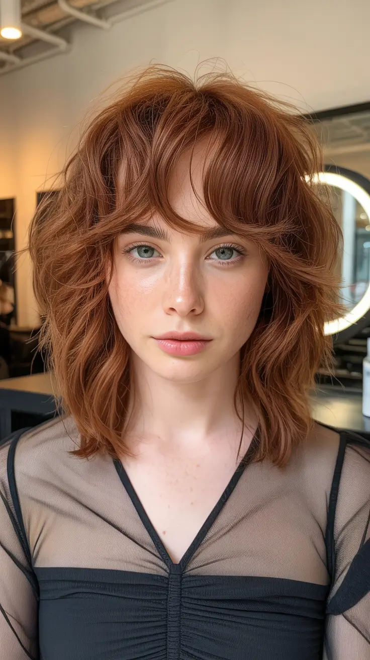 shag hairstyles Ginger Layered Shag With Wispy Spring Fringe