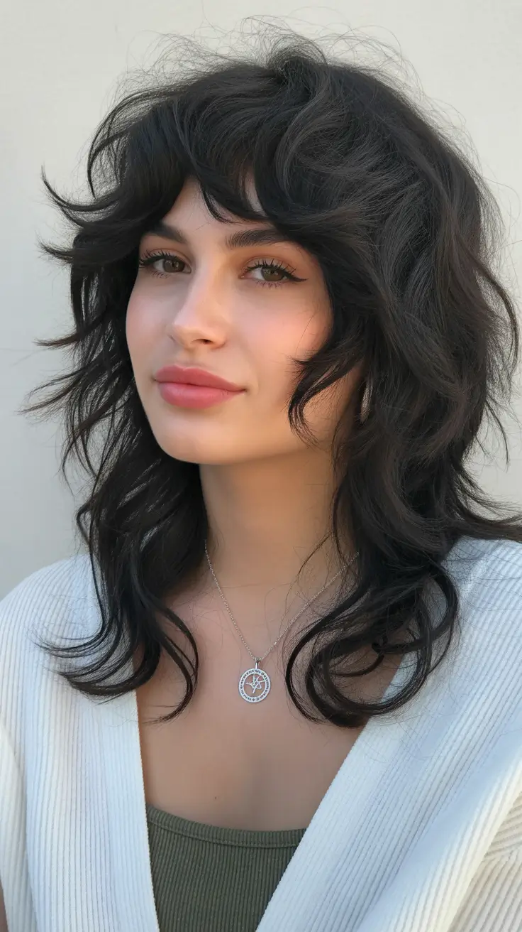 shag hairstyles Dark Wavy Shag With Soft Windswept Layers