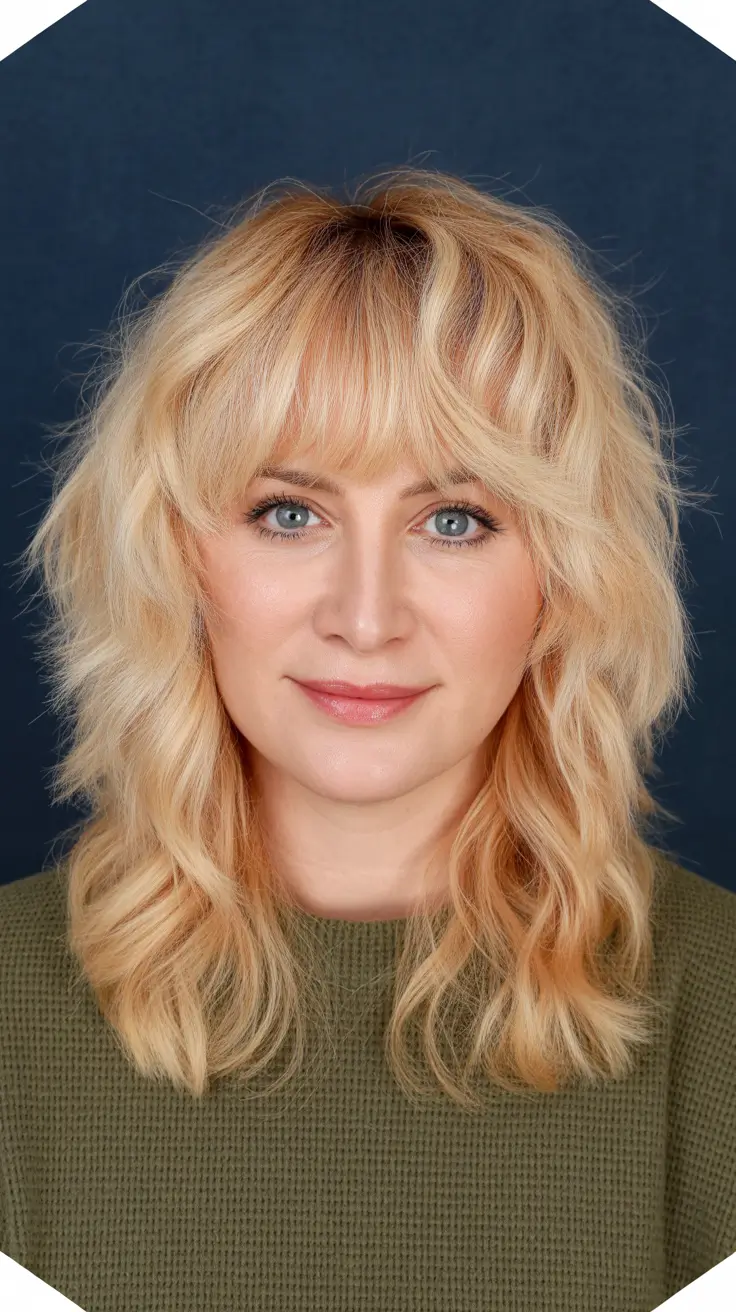 shag hairstyles Sunny Soft Blonde Shag With Feathered Fringe