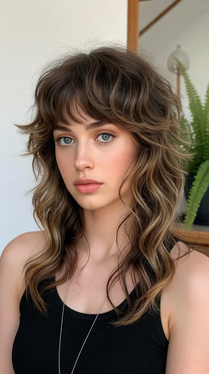 shag hairstyles Highlighted Wavy Shag With Cascading Fringe