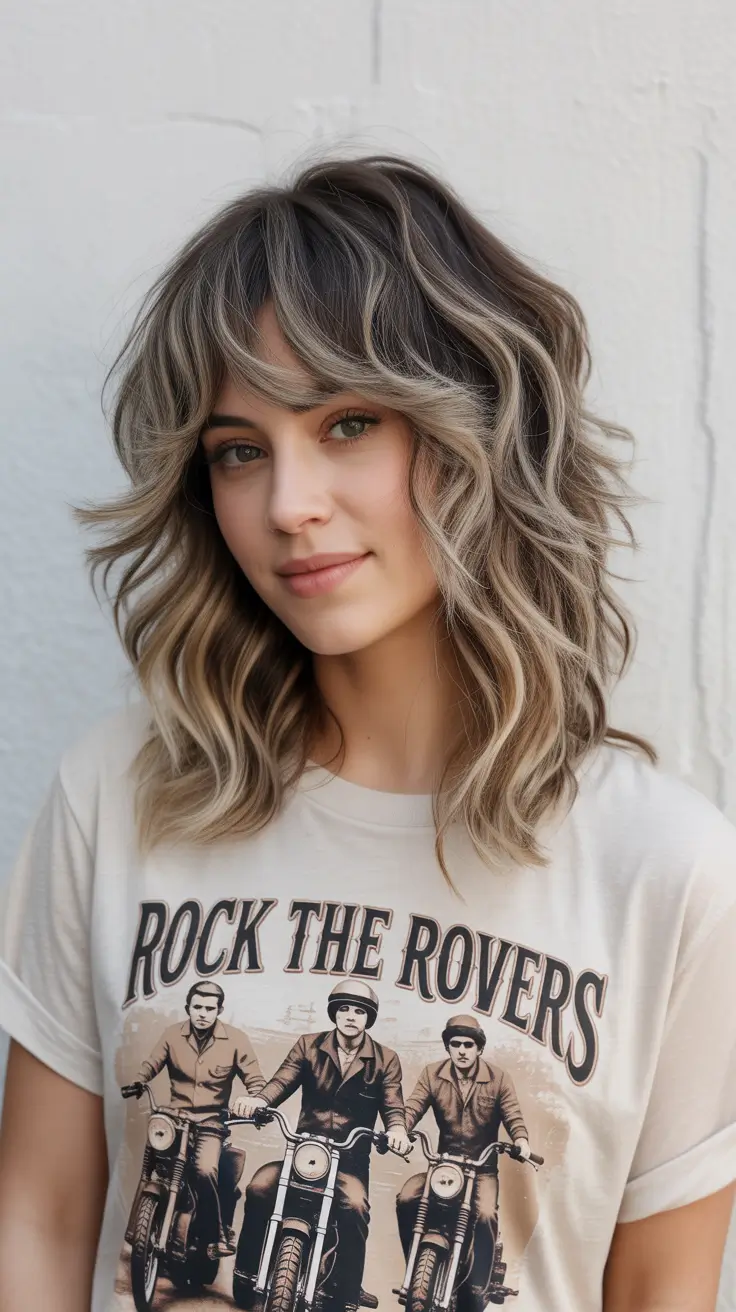shag hairstyles Voluminous Wavy Shag With Dimensional Blonde Accents