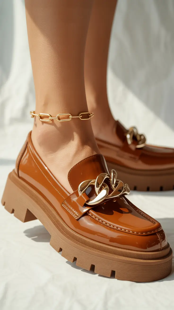 cute spring shoes 2026 - Gold-Chained Gloss Loafers for Bold Spring Edge